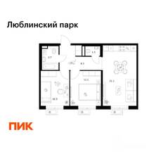 ЖК «Люблинский парк», планировка 2-комнатной квартиры, 56.00 м²