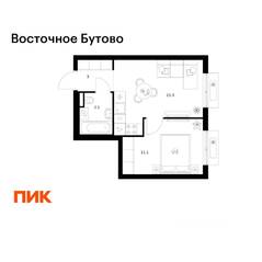 ЖК «Восточное Бутово», планировка 1-комнатной квартиры, 32.90 м²