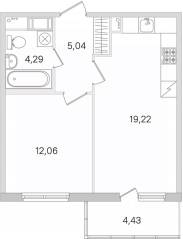 ЖК «Ясно. Янино», планировка 1-комнатной квартиры, 41.94 м²