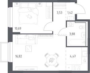 ЖК «Томилино Парк», планировка 1-комнатной квартиры, 40.81 м²