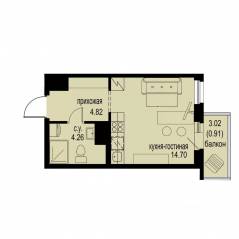 ЖК «ID Murino III», планировка студии, 24.69 м²