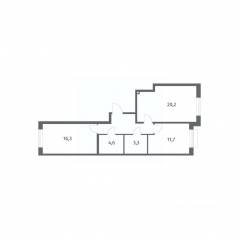 ЖК «Парусная 1», планировка 2-комнатной квартиры, 64.00 м²