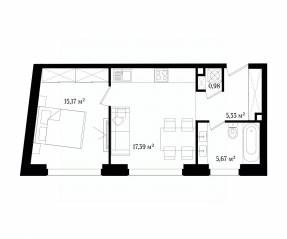 Апарт-комплекс «Vernissage», планировка 2-комнатной квартиры, 44.54 м²