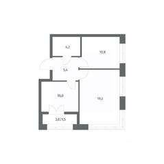ЖК «NEWПИТЕР», планировка 2-комнатной квартиры, 51.36 м²