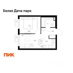 ЖК «Белая Дача парк», планировка 1-комнатной квартиры, 32.60 м²
