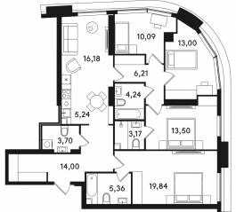 ЖК «Solos», планировка 4-комнатной квартиры, 114.53 м²