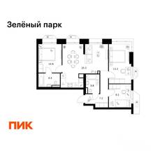 ЖК «Зеленый парк», планировка 3-комнатной квартиры, 72.20 м²