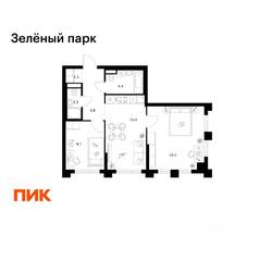 ЖК «Зеленый парк», планировка 2-комнатной квартиры, 56.90 м²
