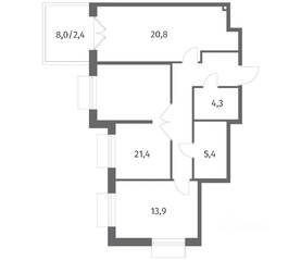 ЖК «Парусная 1», планировка 2-комнатной квартиры, 79.50 м²