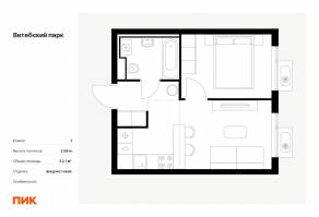 ЖК «Витебский парк», планировка 1-комнатной квартиры, 32.10 м²