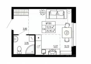 МЖК «Аннино Сити», планировка студии, 25.95 м²