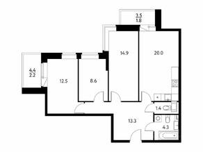 ЖК «Солнечный парк», планировка 3-комнатной квартиры, 80.70 м²