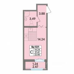 ЖК «Рождественский квартал», планировка студии, 22.85 м²
