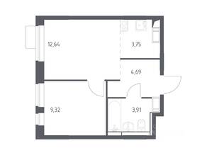 ЖК «Пятницкие Луга», планировка 1-комнатной квартиры, 34.31 м²
