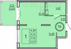 МЖК «Образцовый квартал 16», планировка 1-комнатной квартиры, 35.92 м²