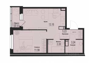 ЖК «ID Murino III», планировка 1-комнатной квартиры, 37.73 м²