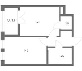 ЖК «NEWПИТЕР», планировка 1-комнатной квартиры, 40.70 м²