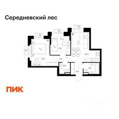 ЖК «Середневский лес», планировка 2-комнатной квартиры, 49.50 м²