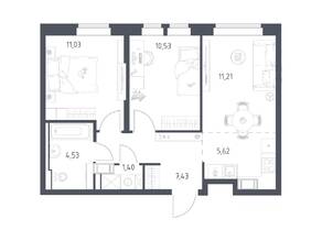 ЖК «Большое Путилково», планировка 2-комнатной квартиры, 51.75 м²