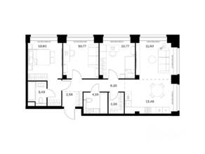 ЖК «Nova», планировка 3-комнатной квартиры, 79.61 м²