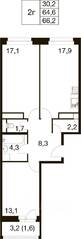 ЖК «Идеал», планировка 3-комнатной квартиры, 63.90 м²