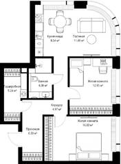 ЖК «Veer», планировка 2-комнатной квартиры, 69.90 м²