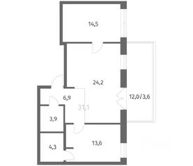 ЖК «NEWПИТЕР», планировка 2-комнатной квартиры, 71.13 м²