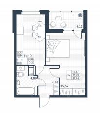 ЖК «Ново-Антропшино», планировка 1-комнатной квартиры, 35.70 м²