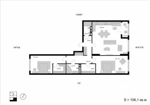 ЖК «Мытищи-Сити», планировка 3-комнатной квартиры, 106.10 м²