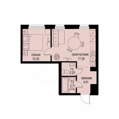 ЖК «ID Murino III», планировка 1-комнатной квартиры, 37.52 м²