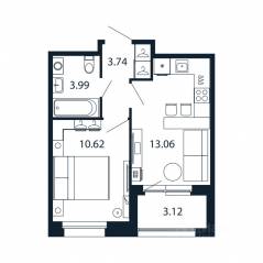 ЖК «Полис Новоселье», планировка 1-комнатной квартиры, 32.97 м²