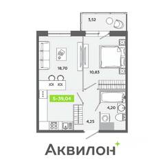 ЖК «Аквилон ЯНИНО», планировка 1-комнатной квартиры, 39.04 м²