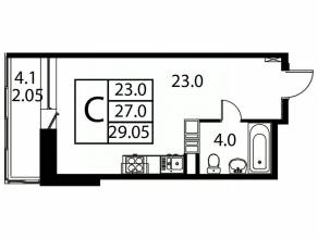 ЖК «Космос», планировка студии, 29.05 м²