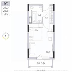 ЖК «Пироговская Ривьера», планировка студии, 25.50 м²