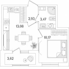 ЖК «Гранат», планировка 1-комнатной квартиры, 31.46 м²