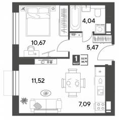 ЖК Арт-квартал «Публицист», планировка 1-комнатной квартиры, 38.79 м²