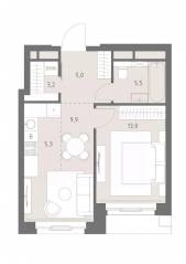 ЖК «Родина Парк», планировка 2-комнатной квартиры, 41.90 м²