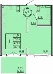 МЖК «Образцовый квартал 16», планировка 1-комнатной квартиры, 39.96 м²