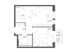 ЖК «Квартал Авиаторов», планировка 1-комнатной квартиры, 38.94 м²
