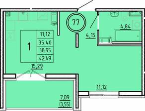 МЖК «Образцовый квартал 16», планировка 1-комнатной квартиры, 35.40 м²