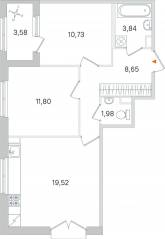 МЖК «Дубровский», планировка 2-комнатной квартиры, 58.31 м²