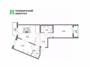 ЖК «Приморский квартал», планировка 2-комнатной квартиры, 72.10 м²