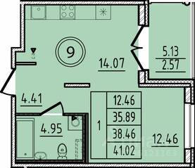 МЖК «Образцовый квартал 14», планировка 1-комнатной квартиры, 35.89 м²