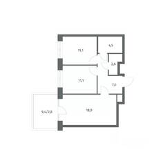 ЖК «NEWПИТЕР», планировка 2-комнатной квартиры, 58.61 м²