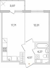 ЖК «Ясно. Янино», планировка 1-комнатной квартиры, 39.75 м²