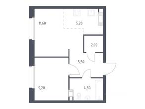 ЖК «ЭкоБунино», планировка 1-комнатной квартиры, 38.00 м²