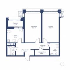 ЖК «Цветочный город», планировка 2-комнатной квартиры, 73.50 м²