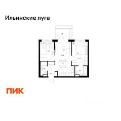 ЖК «Ильинские луга», планировка 2-комнатной квартиры, 49.70 м²