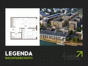ЖК «LEGENDA Васильевского», планировка 1-комнатной квартиры, 35.68 м²