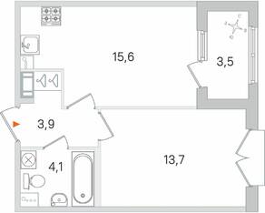 МЖК «Дубровский», планировка 1-комнатной квартиры, 39.05 м²